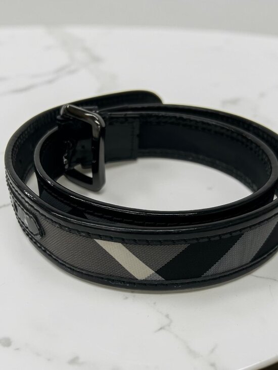 Burberry Black Beat Check and Patent Leather Belt, Size US 32 main image 6